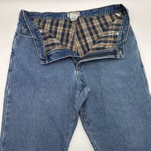 LL Bean‎ Plaid Flannel Lined Jeans Mens 36x29 Blue Medium Wash Denim Natural Fit